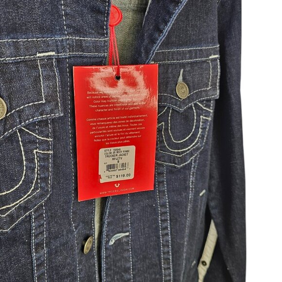 True Religion Mens Reflective Trucker Jacket, Denim, Button Up, Size Small, NWT - Picture 9 of 10